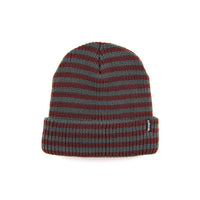 STRIPED FOLD BEANIE - BURGUNDY